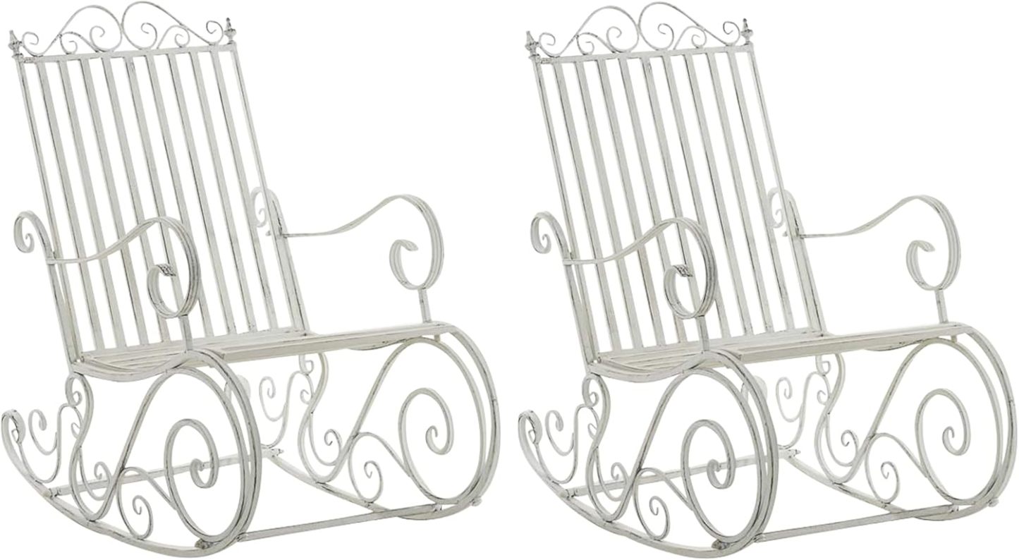 CLP Lot De 2 Fauteuils A Bascule en Fer Forgé Smilla I Rocking-Chair D'Extérieur avec Dossier Haut Et Accoudoirs, Couleur:Blanc Antique-Daviakanest