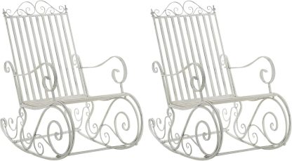 CLP Lot De 2 Fauteuils A Bascule en Fer Forgé Smilla I Rocking-Chair D'Extérieur avec Dossier Haut Et Accoudoirs, Couleur:Blanc Antique-Daviakanest