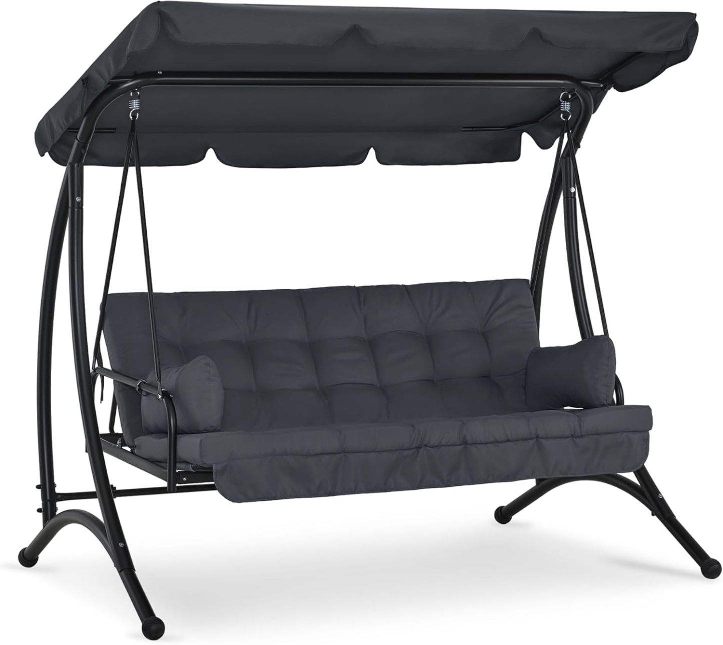 M MCombo balancelle Hollywood 3 Places avec Fonction de lit, avec Coussin d'assise Extra épais et Toit Solaire, balançoire de Jardin pouvant Supporter jusqu'à 300 kg, 202x125x173 cm 4095 Gris-Daviakanest