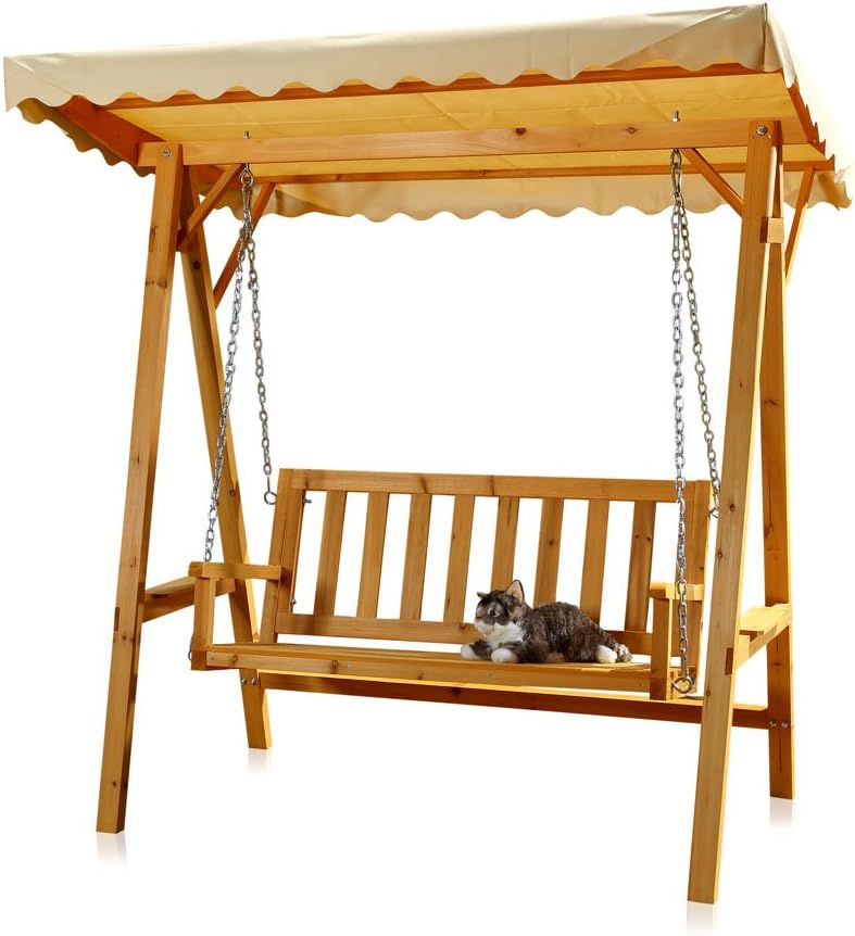 Melko Balancelle de jardin en bois, banc avec toit, beige-Daviakanest