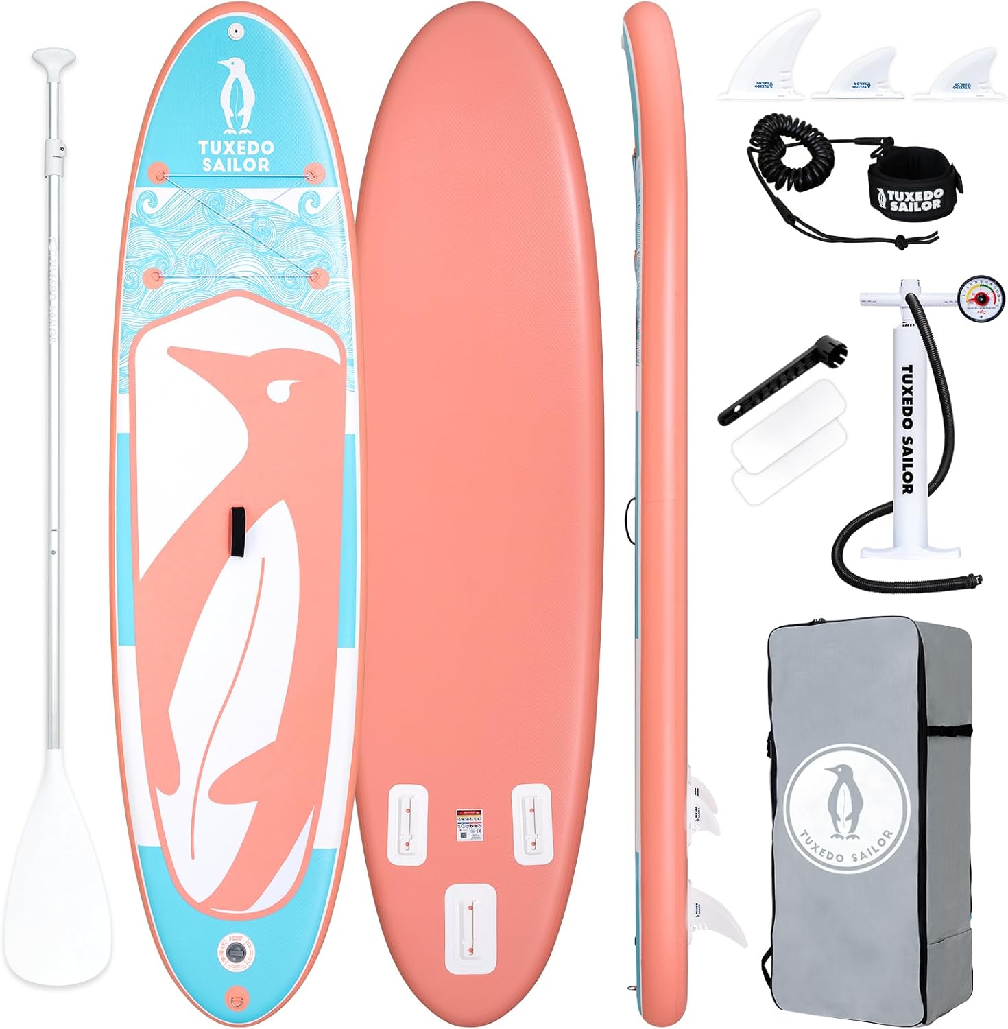 Tuxedo Sailor Paddle Gonflable Adulte, Planche de Stand Up Paddle Gonflable, Sup Paddle Board Gonflable avec Accessoires Complets, Planche de Surf Paddle-Daviakanest