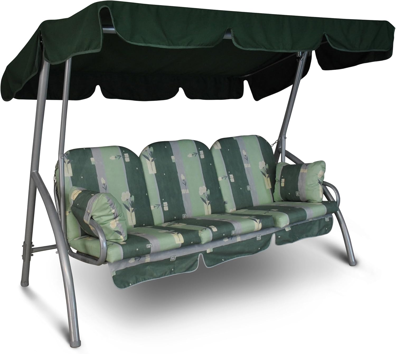 Angerer Balancelle de Jardin Deluxe 3 Places, Structure en Acier Galvanisé, Toit Réglable, Coussins Lavables, 210 x 145 x 160 cm, Capacité 270 kg, Made in Germany Vert foncé-vert clair-gris à motifs-Daviakanest