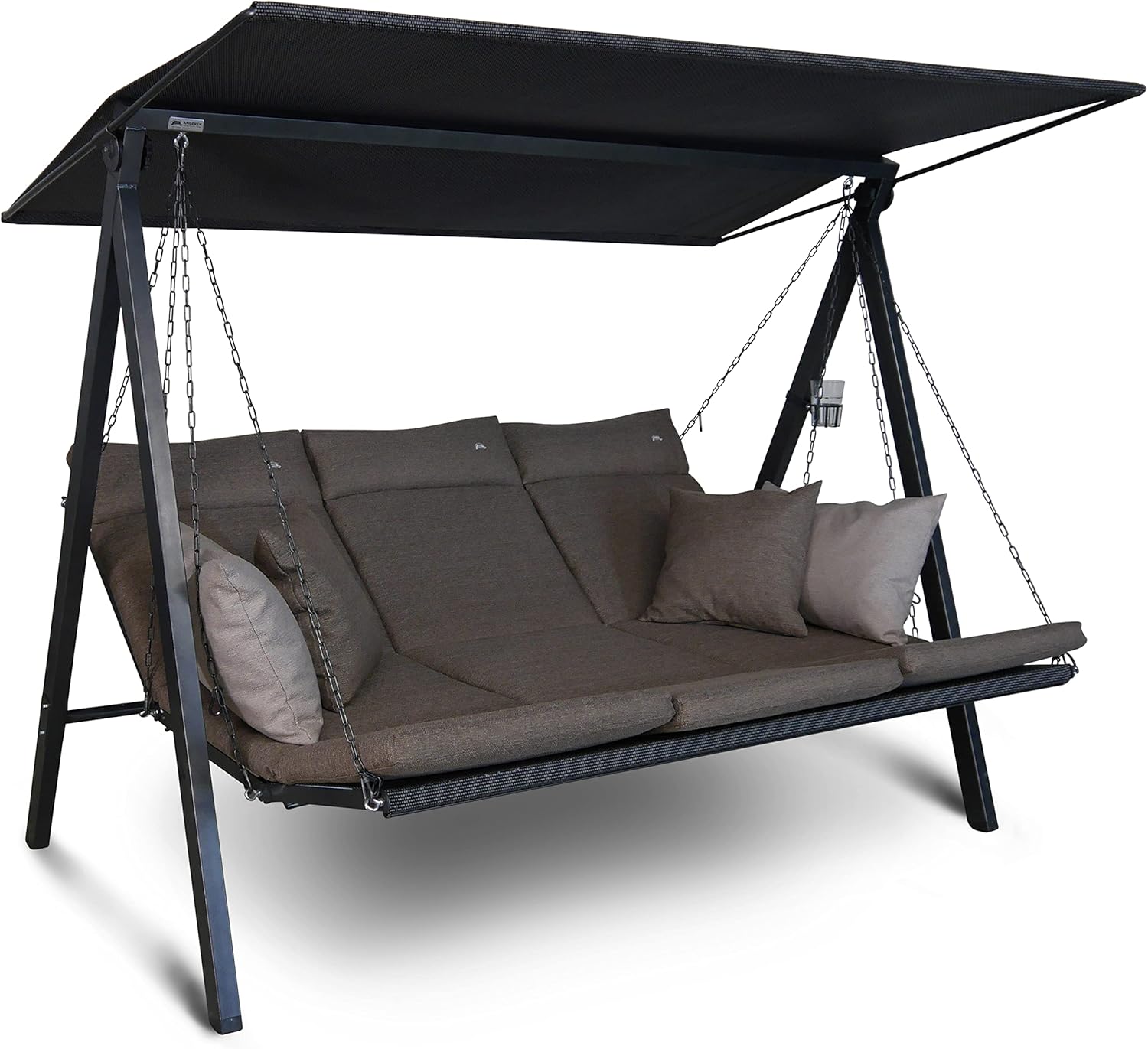 ANGERER Balancelle de Jardin Lounge Smart 3 Places, Acier Galvanisé, Toit Réglable, Position Assise et Allongée Réglable, avec Coussins et Textilène, pour Extérieur Smart Olive-Daviakanest