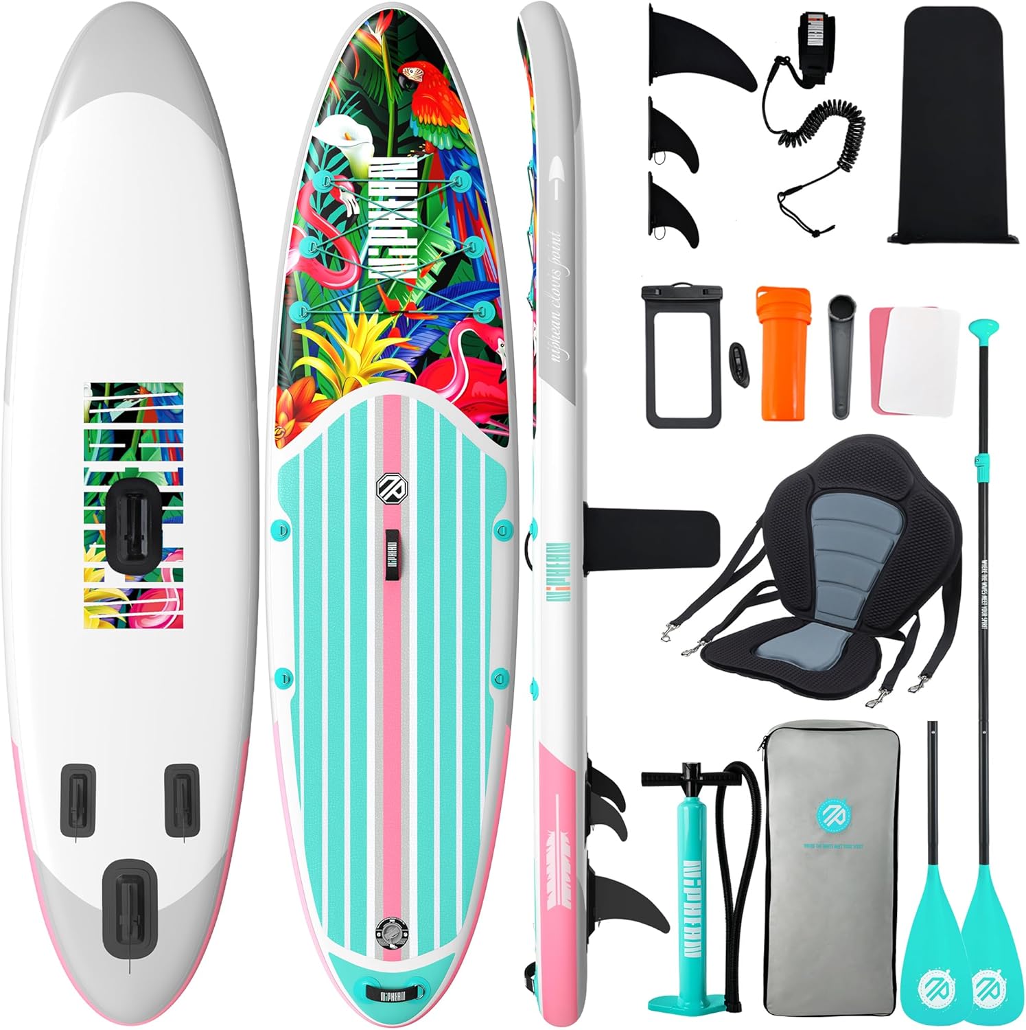 Niphean Paddle Gonflable Adulte avec Tous Les Accessoires, 320cm Planches de Stand Up Paddle Gonflables pour Tous Les Niveaux, Sup avec Capacité 200 kg pour 2 Personnes, Paddle Gonflable avec Siège-Daviakanest