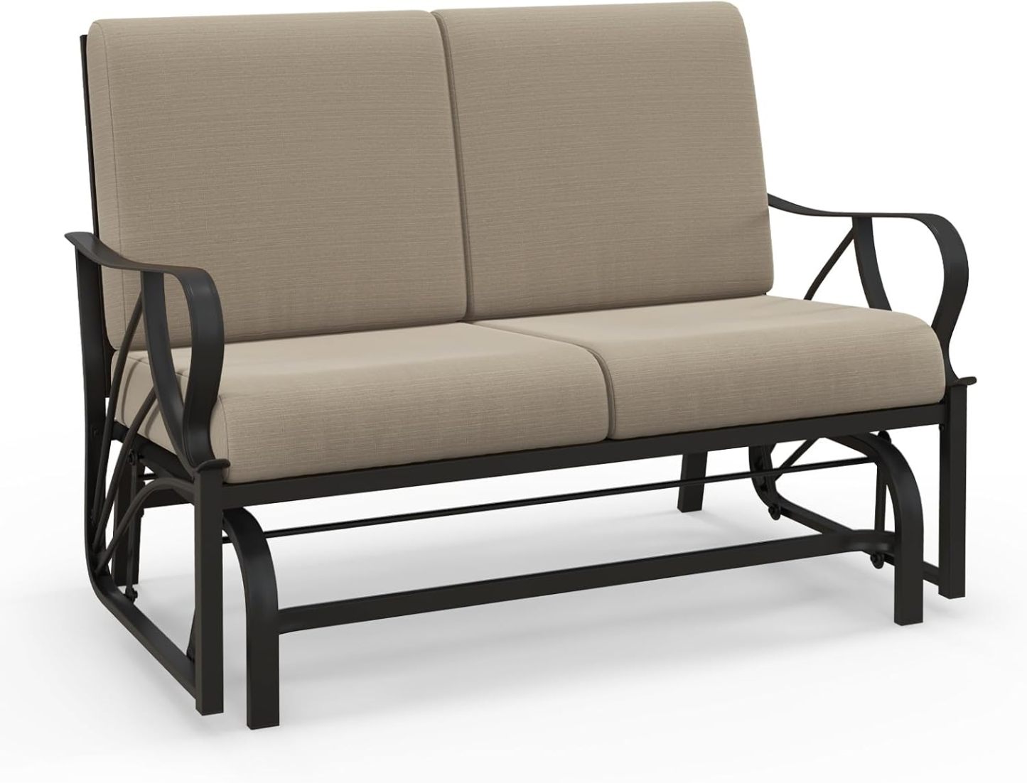 COSTWAY Banc à Bascule de Jardin avec Coussin, Fauteuil à Bascule en Métal avec Accoudoirs Incurvés, Chaise Berçante Ergonomique, pour Jardin, Cour, Porche, Terrasse-Daviakanest