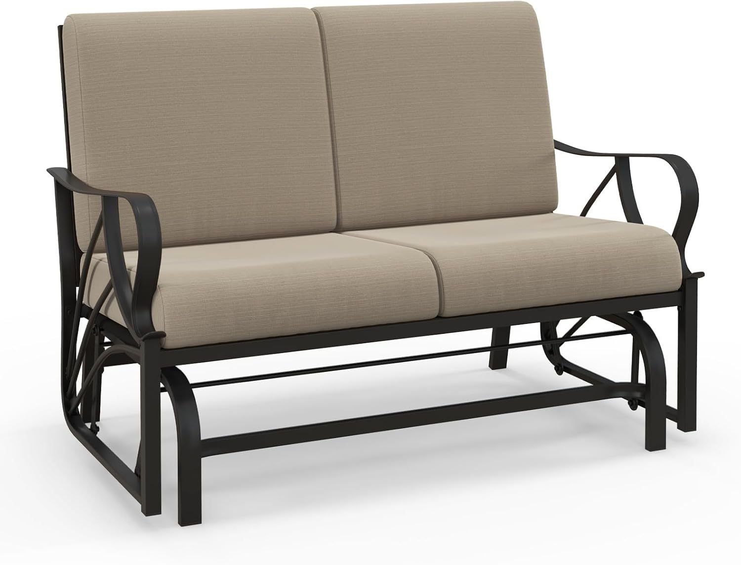 COSTWAY Banc à Bascule de Jardin avec Coussin, Fauteuil à Bascule en Métal avec Accoudoirs Incurvés, Chaise Berçante Ergonomique, pour Jardin, Cour, Porche, Terrasse-Daviakanest