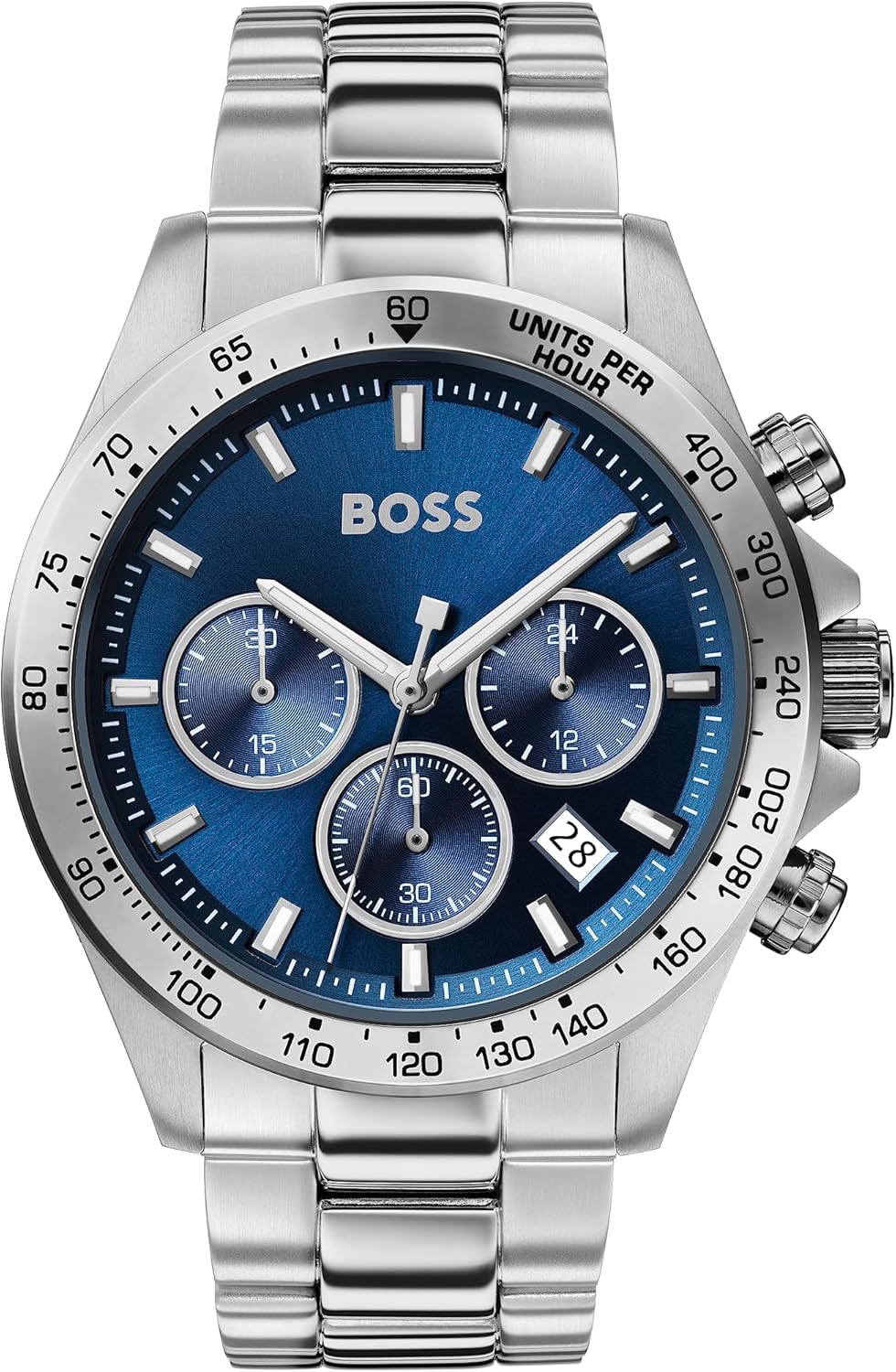 BOSS Montre Chronographe à Quartz pour Homme 43 mm Collection Hero avec Bracelet en Acier Inoxydable Maillons ou Maille, Fonction Date, 3 sous-Cadrans, Résistance à l'eau 5ATM-Daviakanest