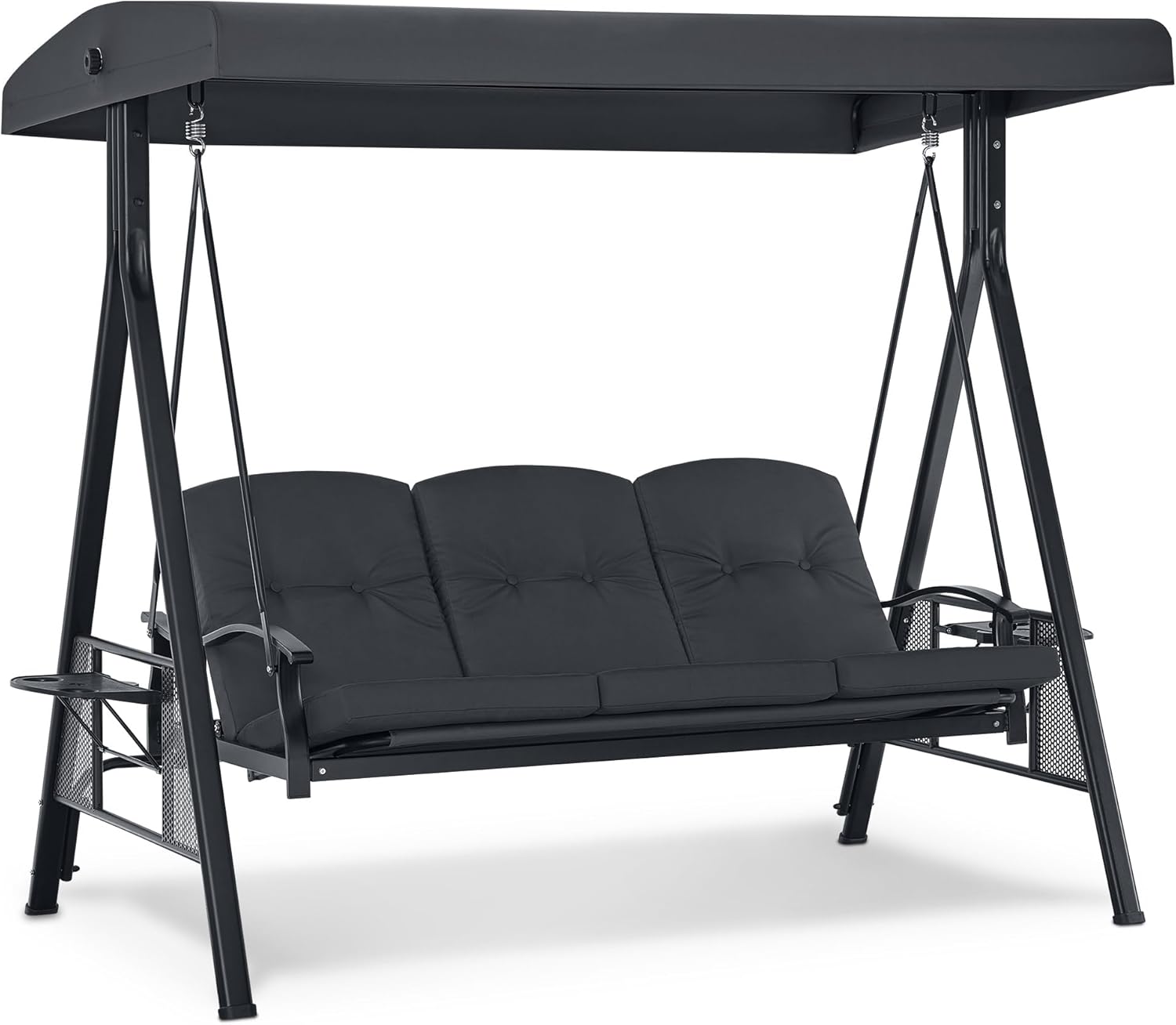 M MCombo Balançoire hollywoodienne 3 Places, 4093 avec Fonction de Couchage, Toit Solaire réglable et Porte-Boisson, balançoire de Jardin jusqu'à 360kg de Charge, Banc de balançoire Outdoor-Daviakanest