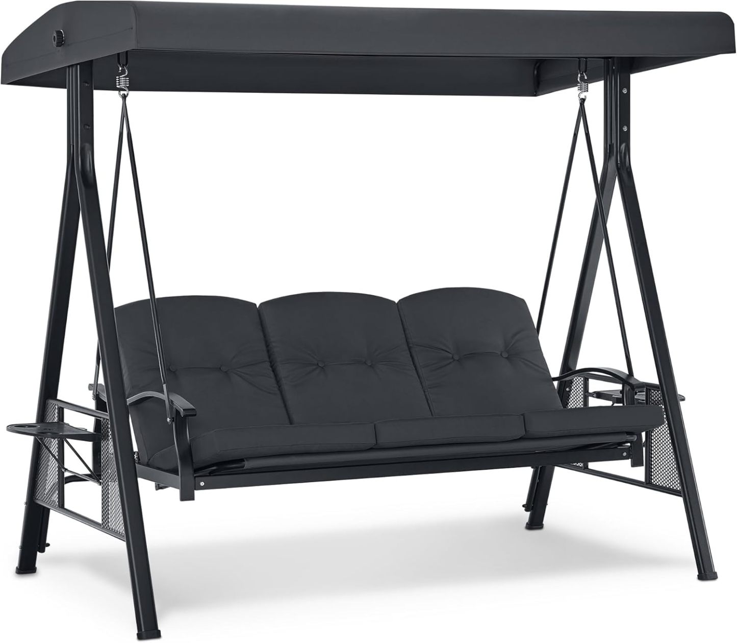 M MCombo Balançoire hollywoodienne 3 Places, 4093 avec Fonction de Couchage, Toit Solaire réglable et Porte-Boisson, balançoire de Jardin jusqu'à 360kg de Charge, Banc de balançoire Outdoor-Daviakanest