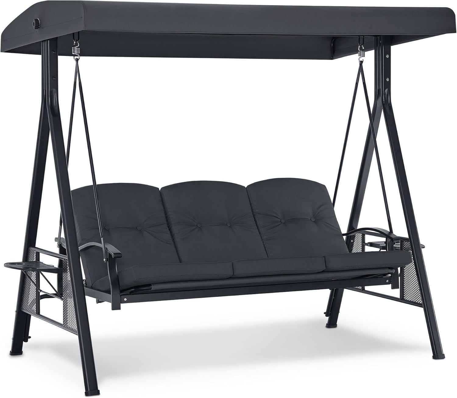 M MCombo Balançoire hollywoodienne 3 Places, 4093 avec Fonction de Couchage, Toit Solaire réglable et Porte-Boisson, balançoire de Jardin jusqu'à 360kg de Charge, Banc de balançoire Outdoor-Daviakanest