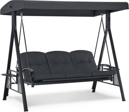 M MCombo Balançoire hollywoodienne 3 Places, 4093 avec Fonction de Couchage, Toit Solaire réglable et Porte-Boisson, balançoire de Jardin jusqu'à 360kg de Charge, Banc de balançoire Outdoor-Daviakanest