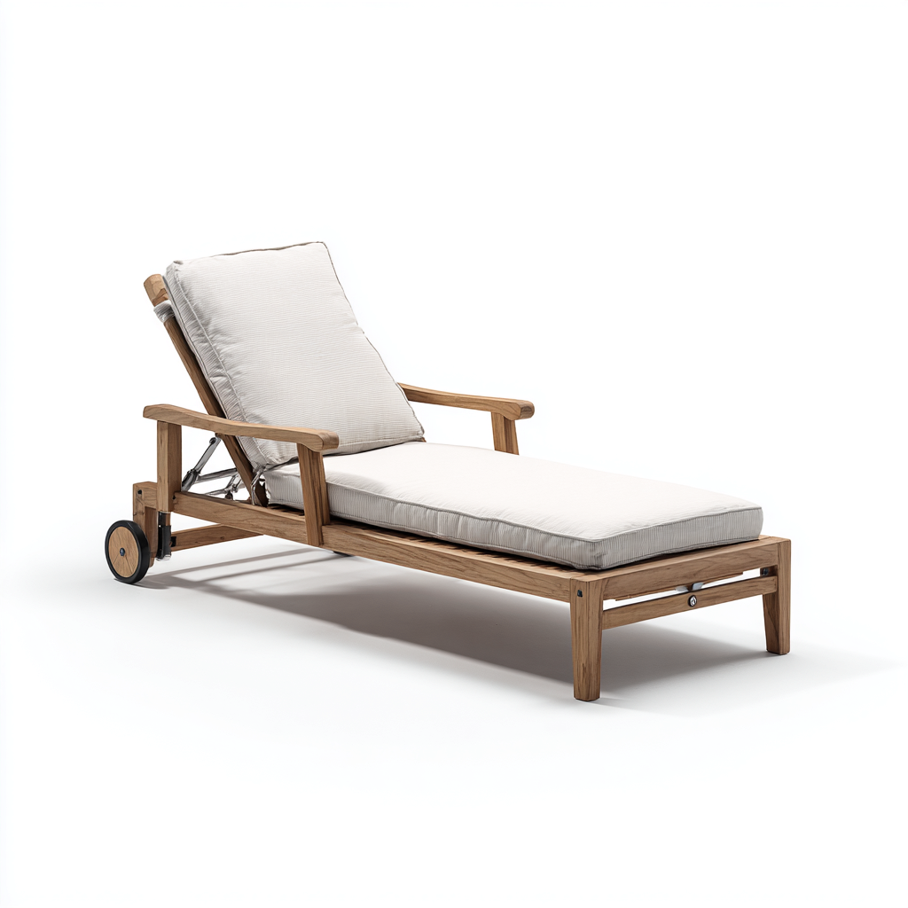 Bain de soleil bois massif avec roues tissu 200x70x85 cm - beige-bois - design fonctionnel-Daviakanest