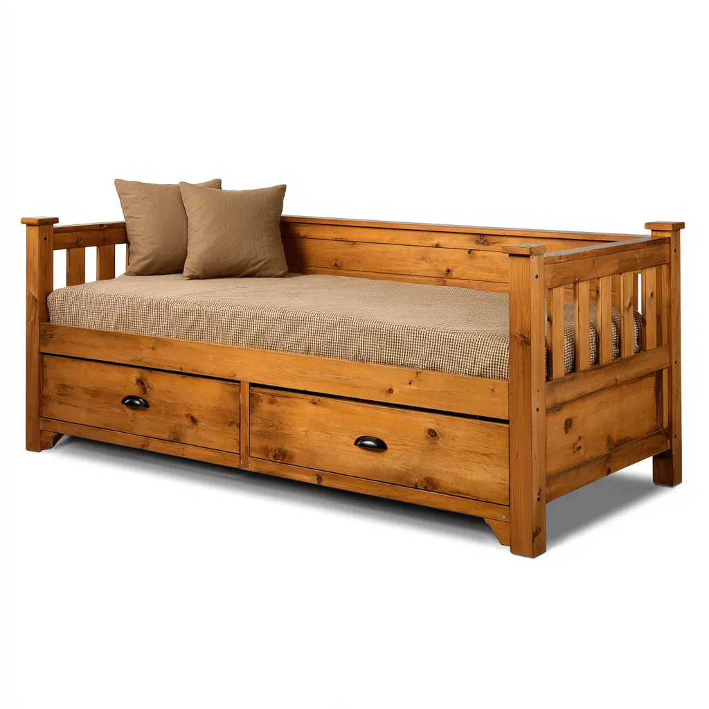 Canapé lit en bois massif 200x90x75 cm - bois naturel - design classique avec rangements pour chambre-Pacormadecor