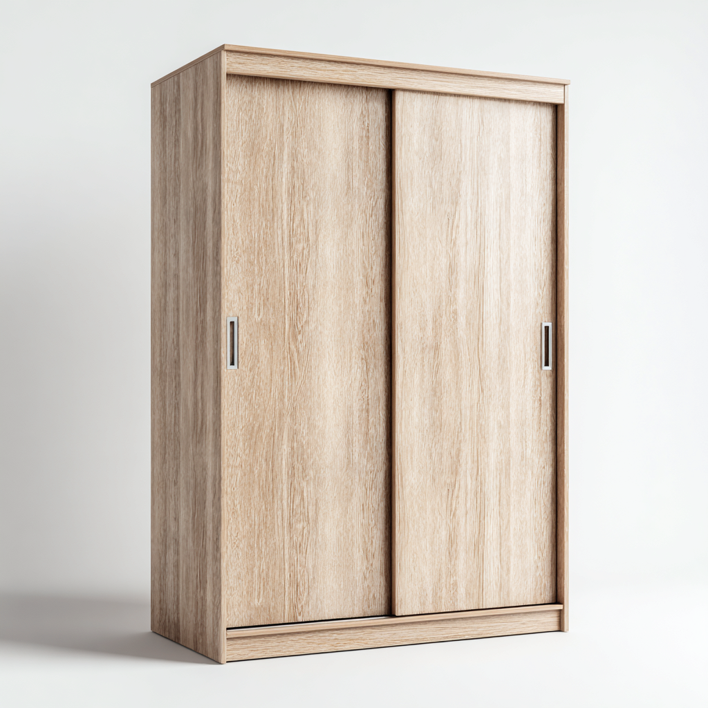 Armoire à portes coulissantes finition bois clair 120x60x200 cm - rangement intérieur - design contemporain-Pacormadecor