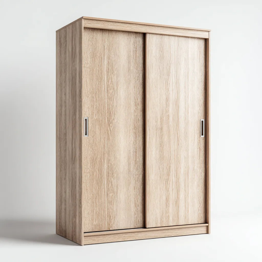 Armoire à portes coulissantes finition bois clair 120x60x200 cm - rangement intérieur - design contemporain-Pacormadecor