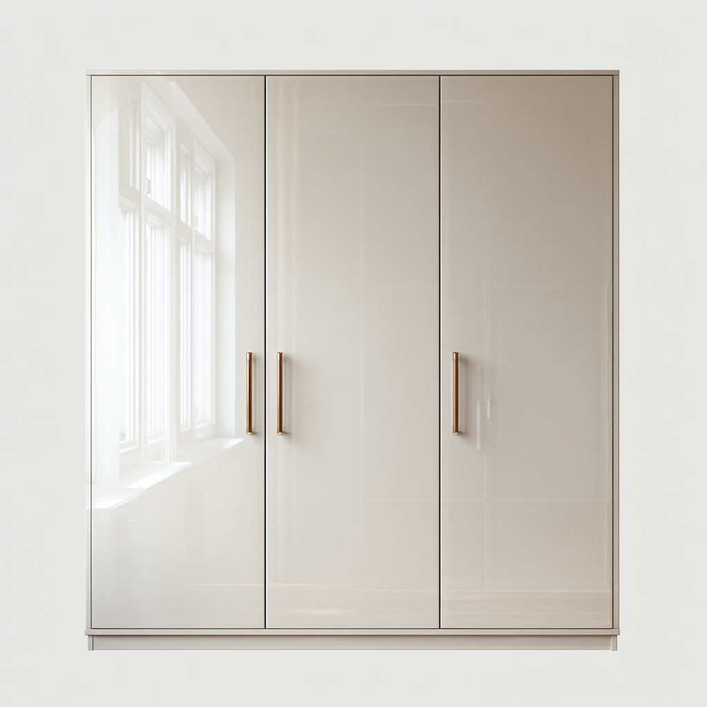 Armoire 3 portes finition brillante 180x60x200 cm - blanc-doré - design contemporain pour chambre-Pacormadecor