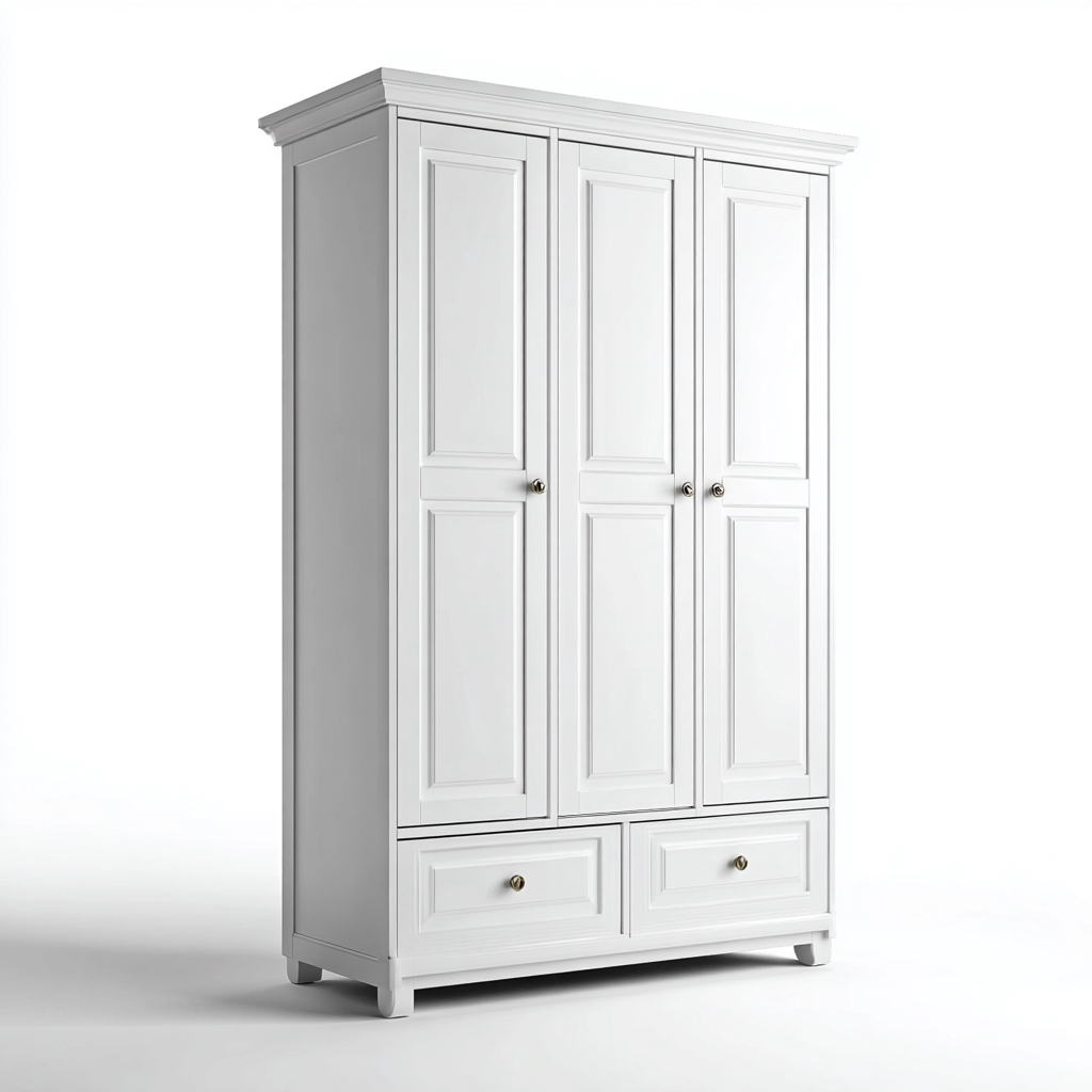 Armoire 3 portes avec tiroirs 150x58x200 cm - blanc - style classique-Pacormadecor