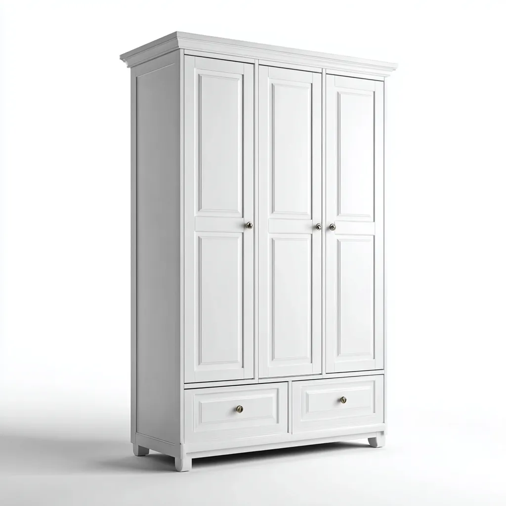 Armoire 3 portes avec tiroirs 150x58x200 cm - blanc - style classique-Pacormadecor