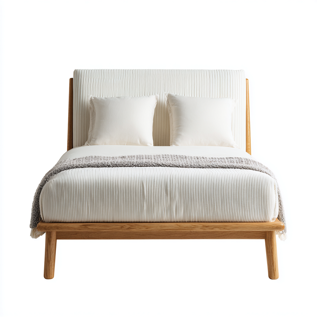 Lit double 200x160x95 cm - bois et tissu blanc - style moderne-Pacormadecor