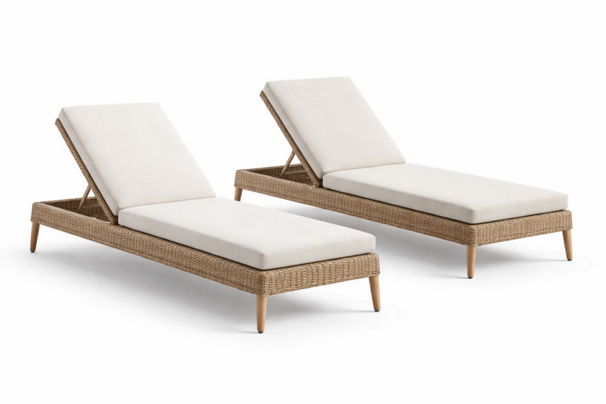 2-teilige Rattan Sonnenliege-Set Verstellbar Beige-Trancozy