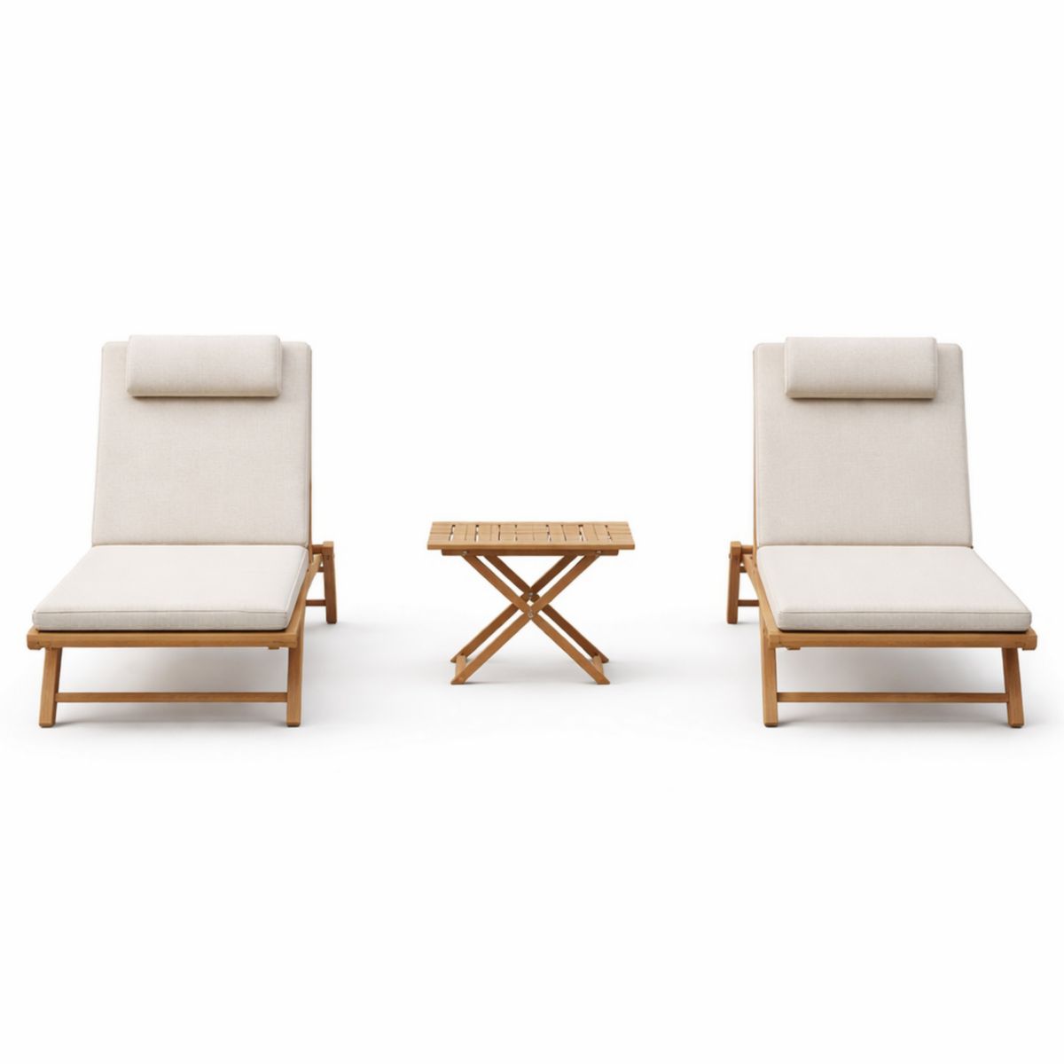 Outdoor Liegestuhl Set Akazienholz mit Polyester Bezügen und Klapptisch-Trancozy