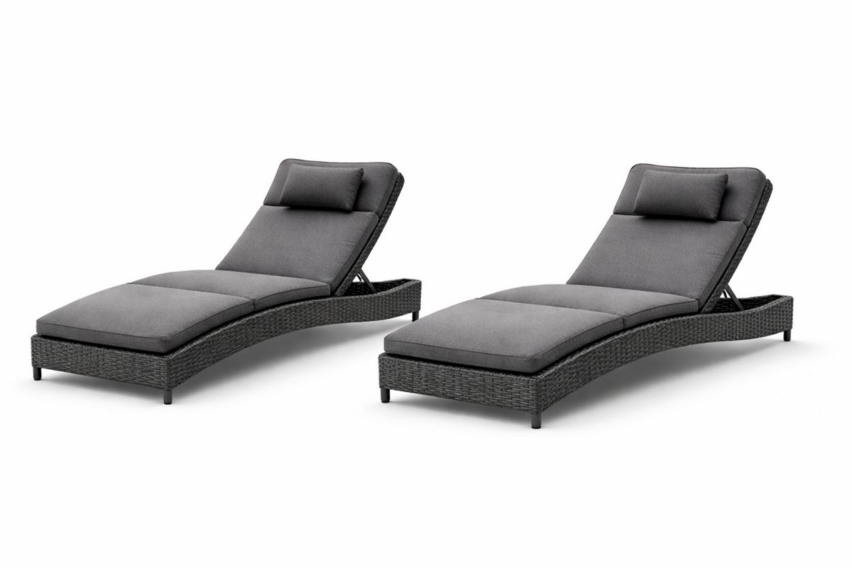 Gartenliege Set 2-teilig Poly Rattan mit Kissen verstellbar Grau-Trancozy