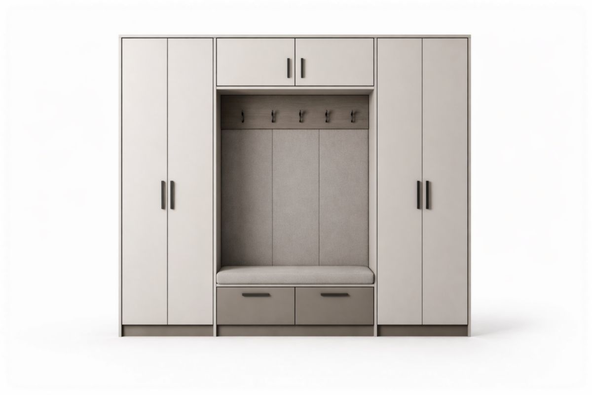 Garderobenschrank Set MDF Weiß mit Sitzbank-Trancozy