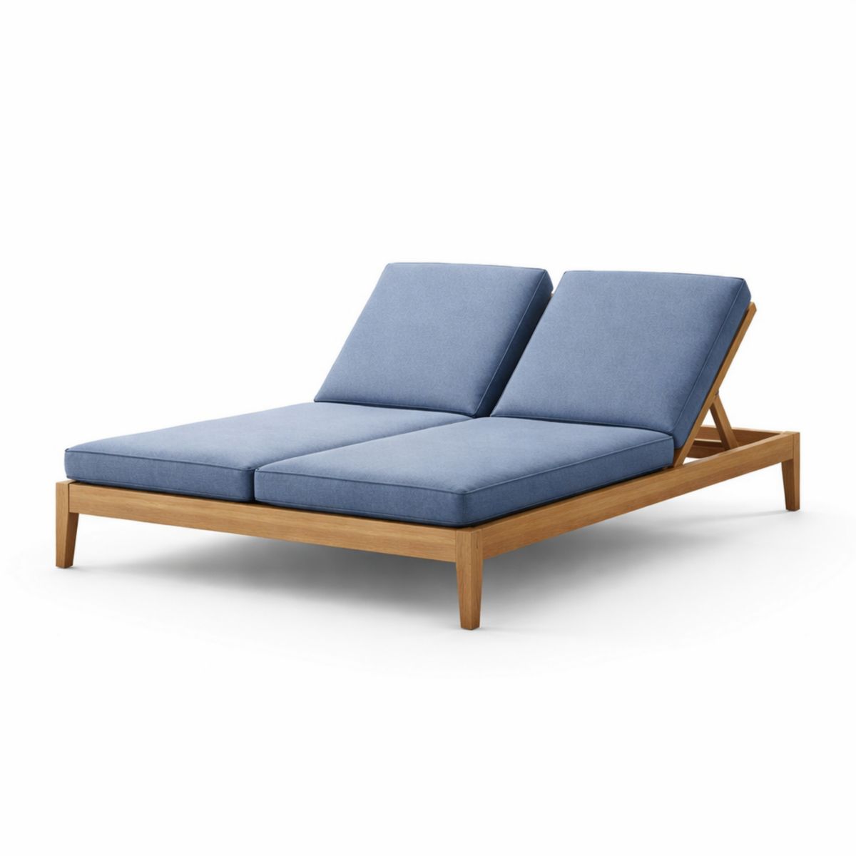 Doppel-Liege aus Teak und Polyester Blau 200x160x40 cm-Trancozy
