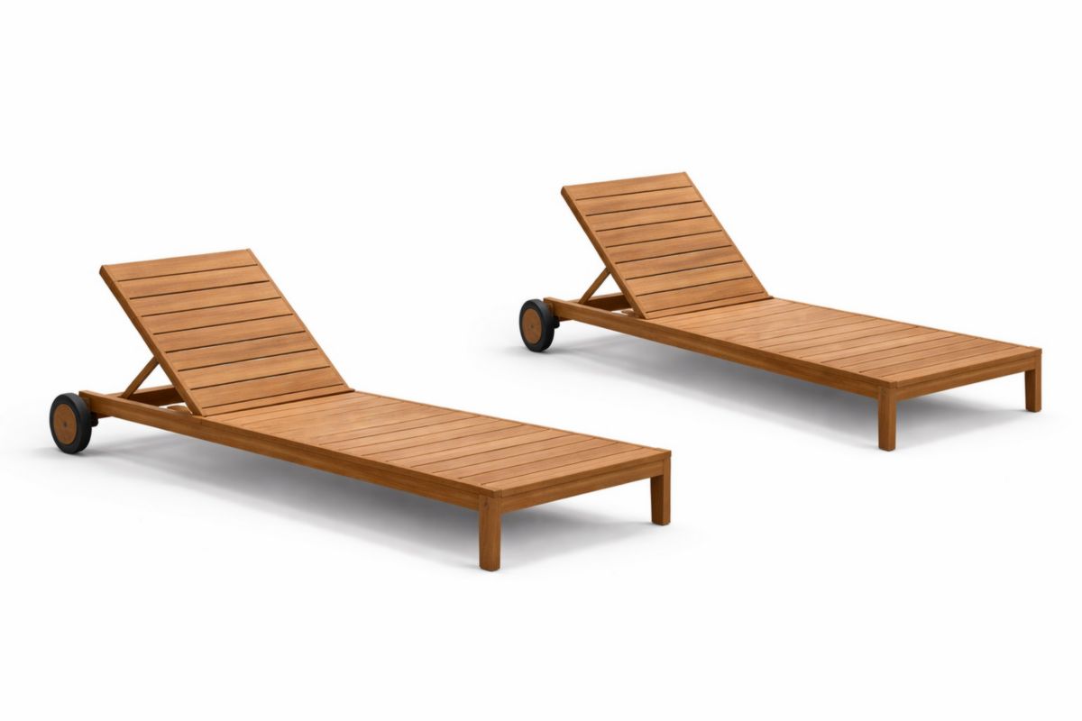 2er-Set Sonnenliegen aus Akazienholz mit verstellbarer Rückenlehne-Trancozy