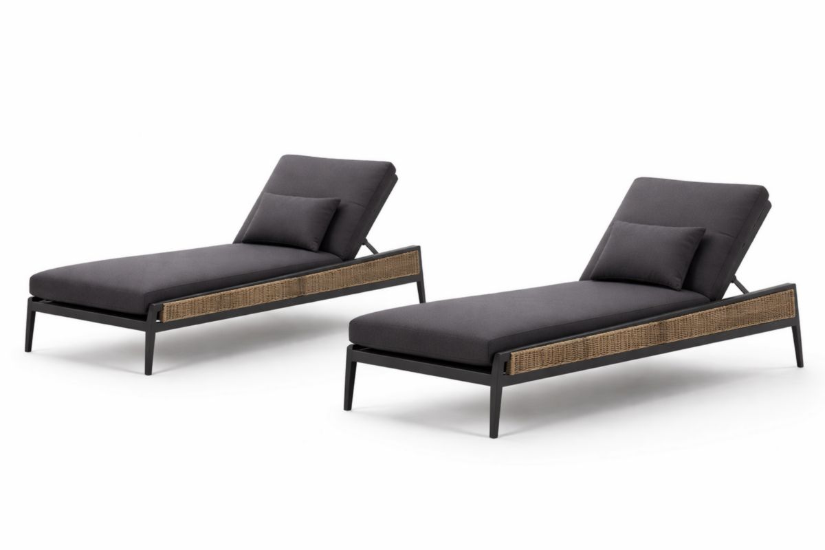 Set aus Sonnenliegen aus Aluminium und Kunstfaser Schwarz-Trancozy