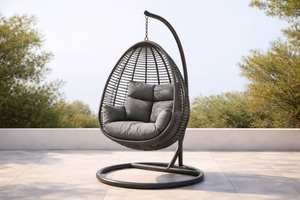 Hängesessel Rattan-Geflecht Stahlrahmen Dunkelgrau-Xelpure