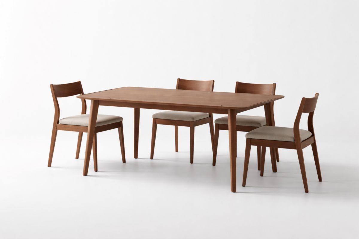 Esszimmerset aus Massivholz mit Tisch und 4 Stühlen, gepolstert, 150x90x75 cm(L × B × H)-Xelpure