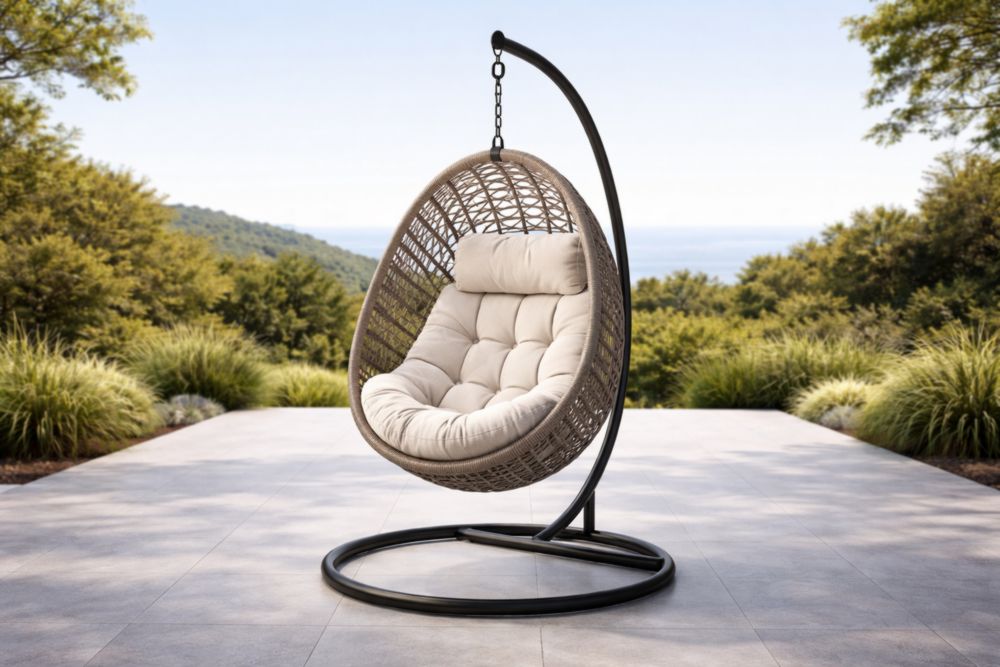 Hängesessel Polyrattan mit Stahlgestell Beige-Xelpure