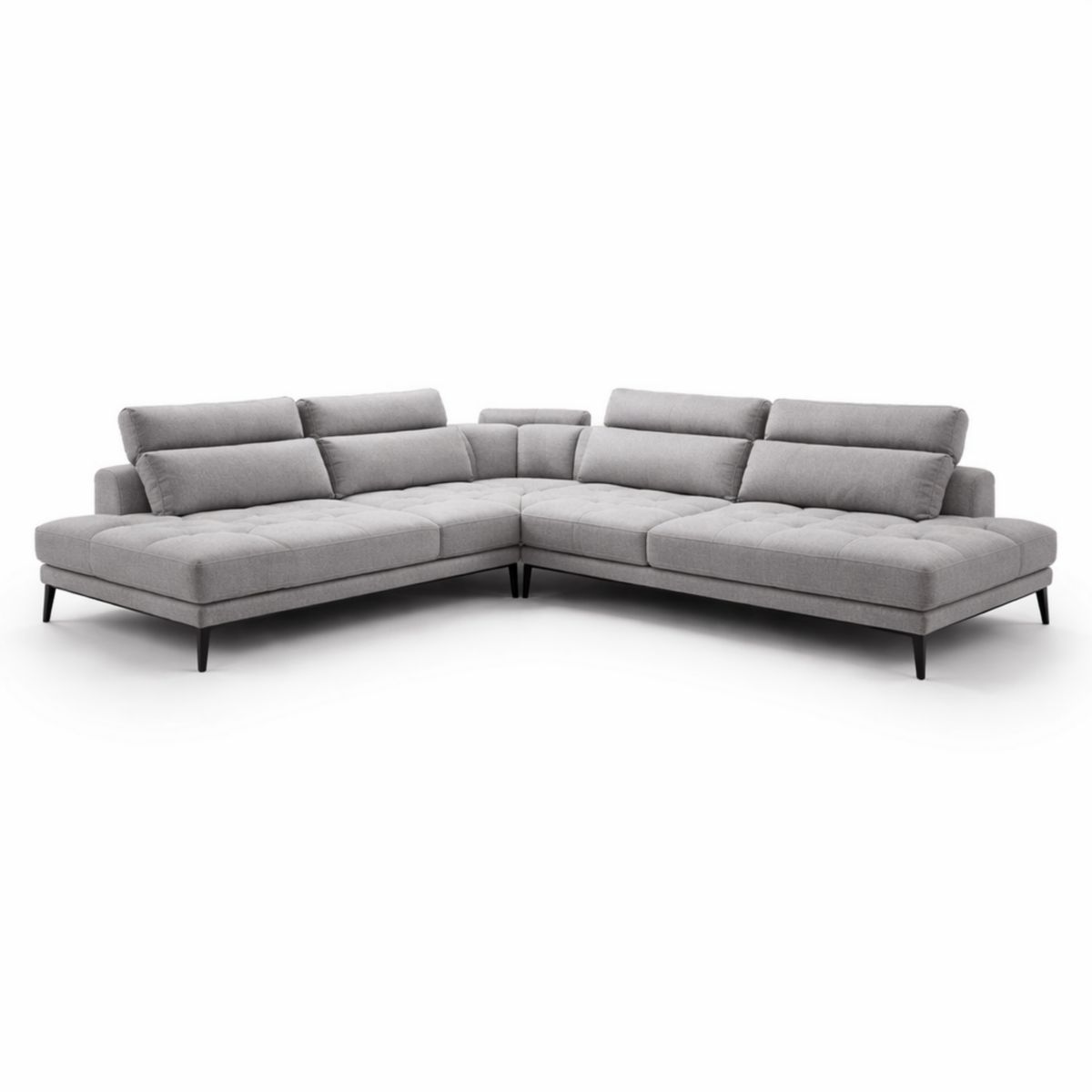 Ecksofa Stoff Grau L-Form 275cm x 210cm mit Verstellbaren Kopfstützen