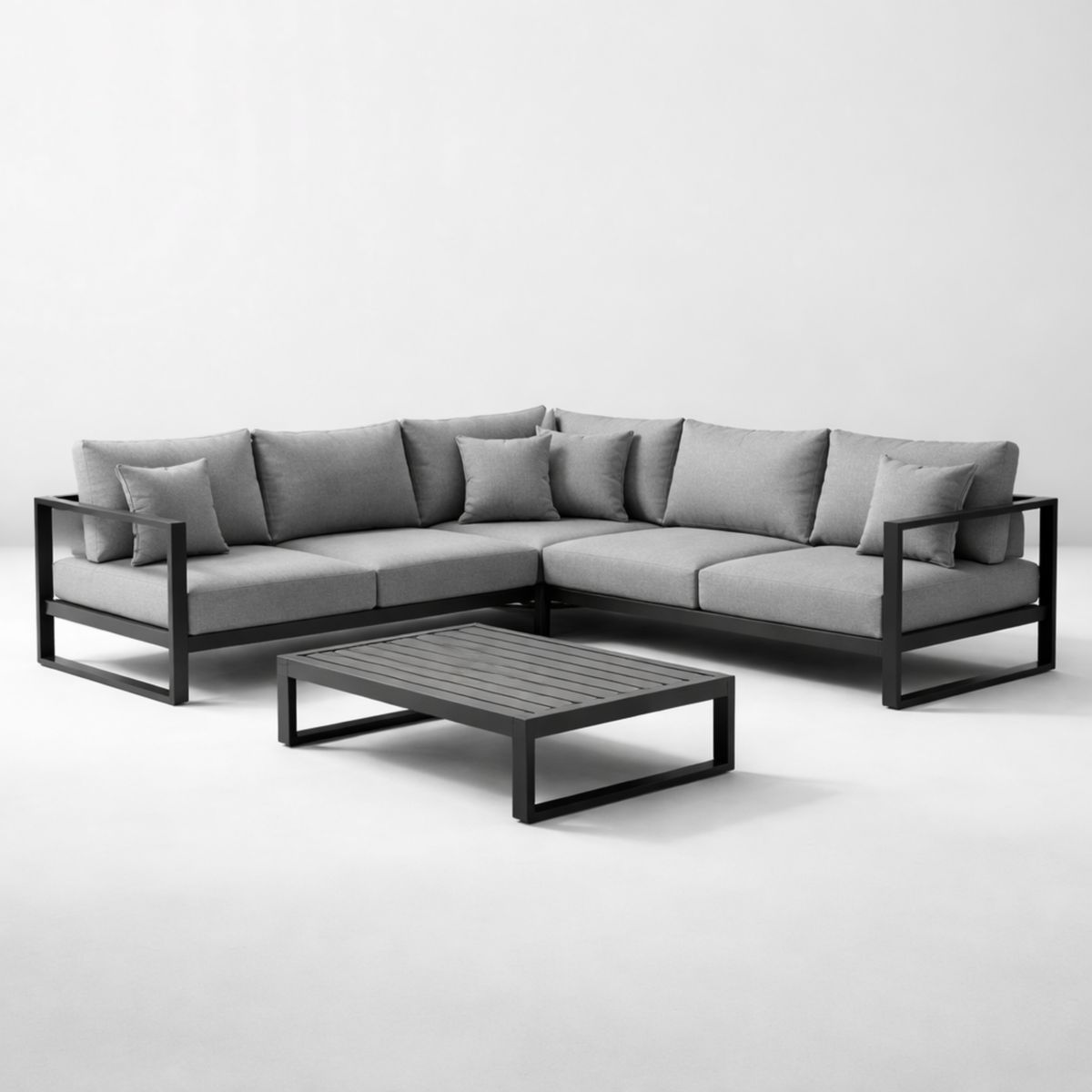 Ecksofa Set mit Tisch Aluminiumrahmen Grau