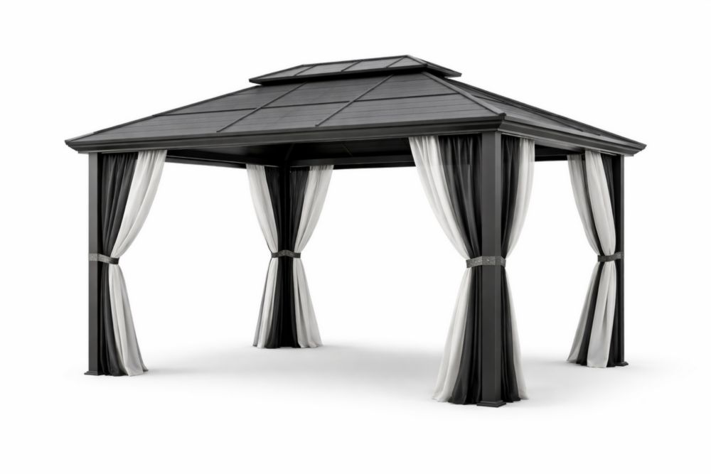 Pavillon Aluminium mit Vorhängen Schwarz/Weiß 350x350x260 cm(L × B × H)