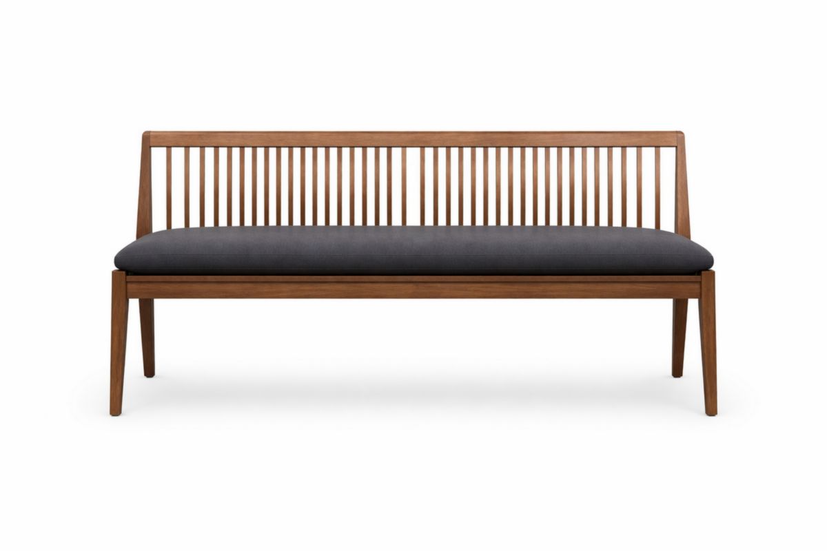 Dunkelgraue Esszimmerbank aus Eiche mit Polsterung