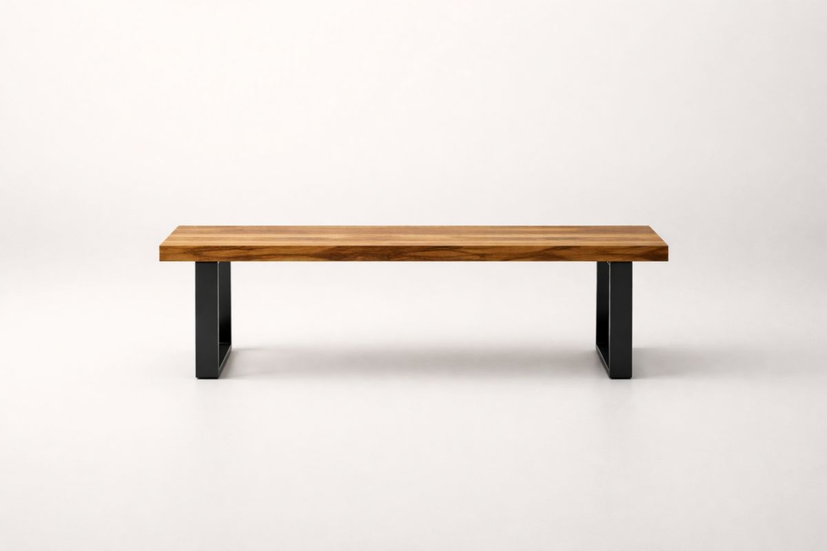 Schwarze Esszimmerbank aus Akazienholz mit Stahlgestell 160x40x45 cm(L × B × H)