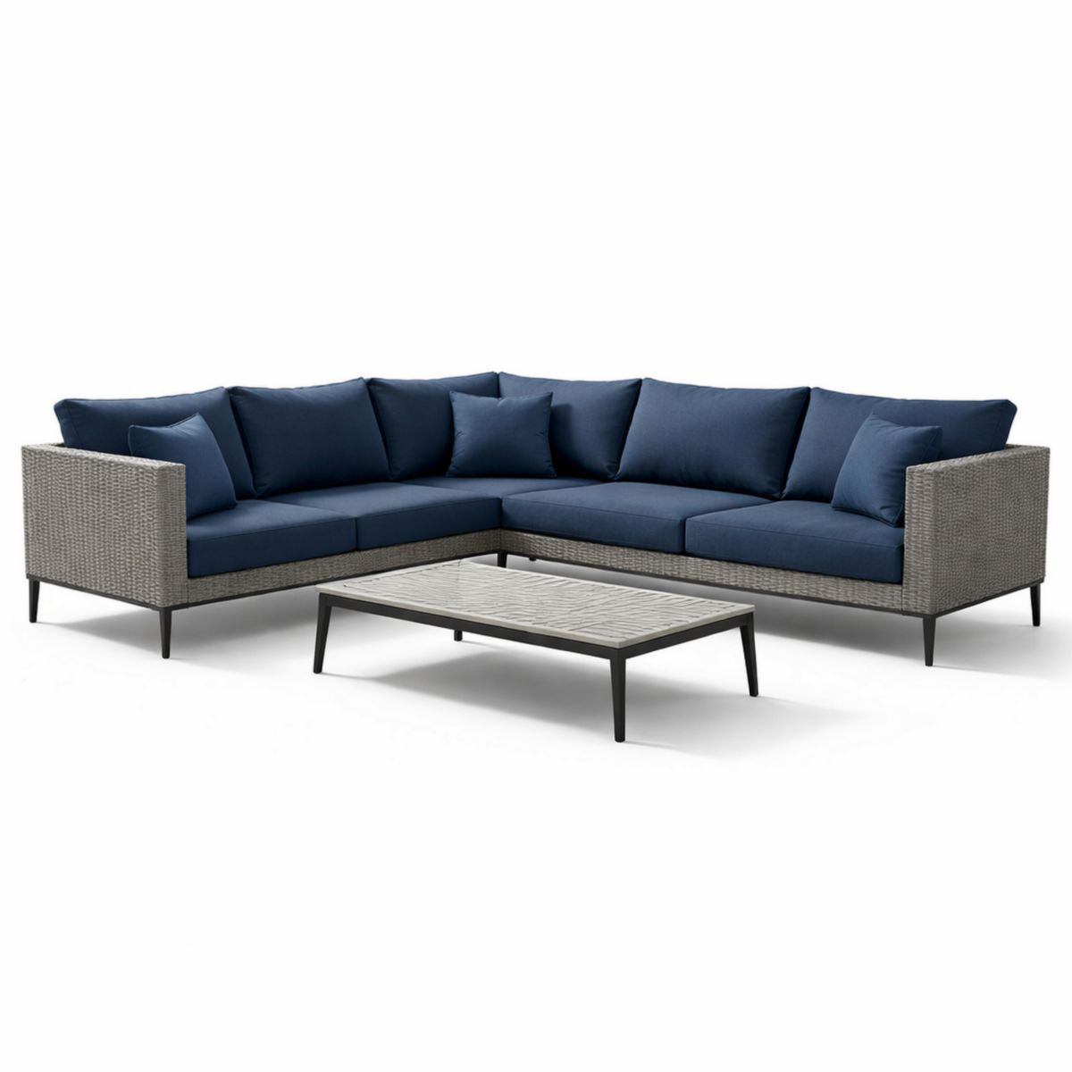Garten Ecksofa Set Aluminium PE-Rattan Blau 260x200 cm