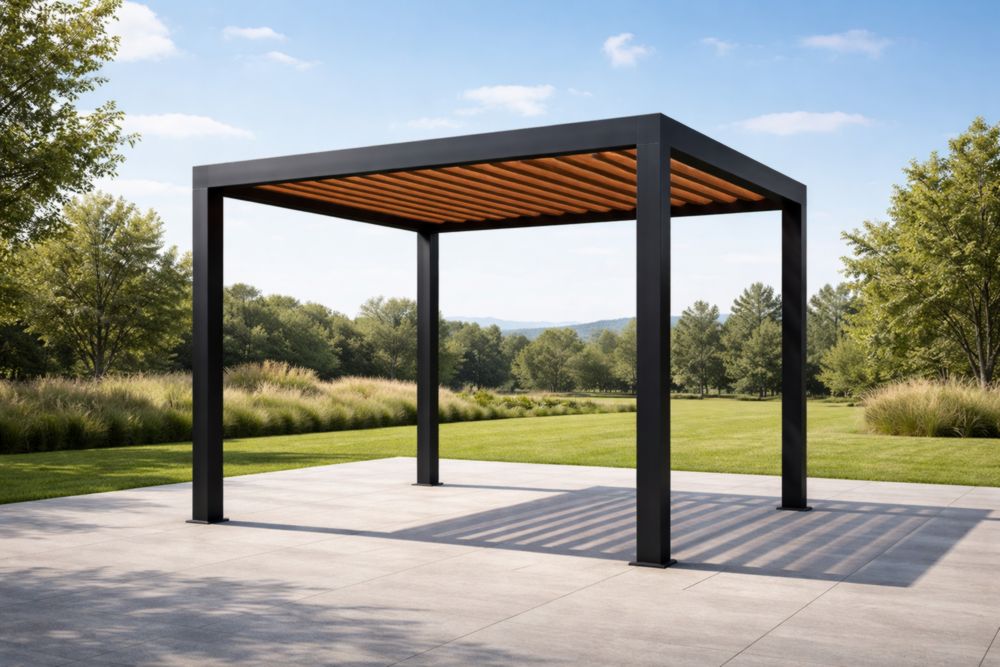 Gartenpavillon Aluminium 3x3×2.5m Schwarz/Warmholz
