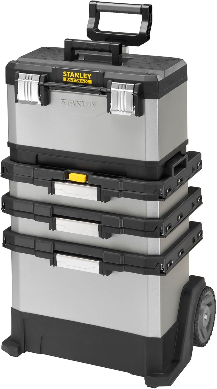 STANLEY FATMAX Rolling Workshop, 4-en-1 Units including Removable Toolbox, Durable Metal and Plastic, Mobile Workstation, 1-95-622-Doviaastudio