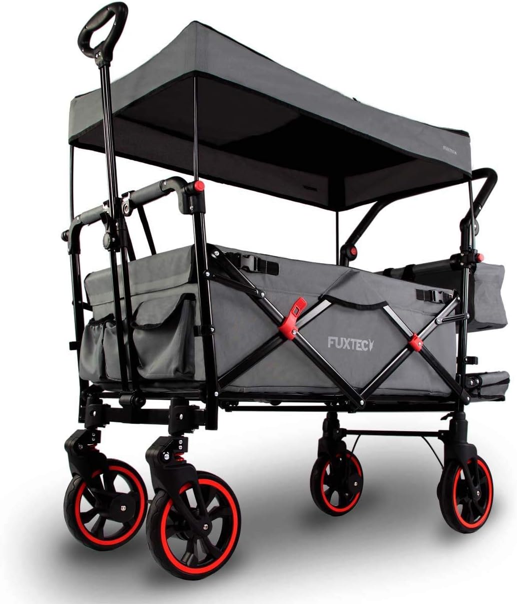 Fuxtec Chariot Premium Cruiser Gris, L'Original, Chariot de Jardin Pliable pour Enfants, Transport, Plage, Ville, Forêt, à Tirer ou à Pousser, Capacité De Charge 75 kg-Doviaastudio