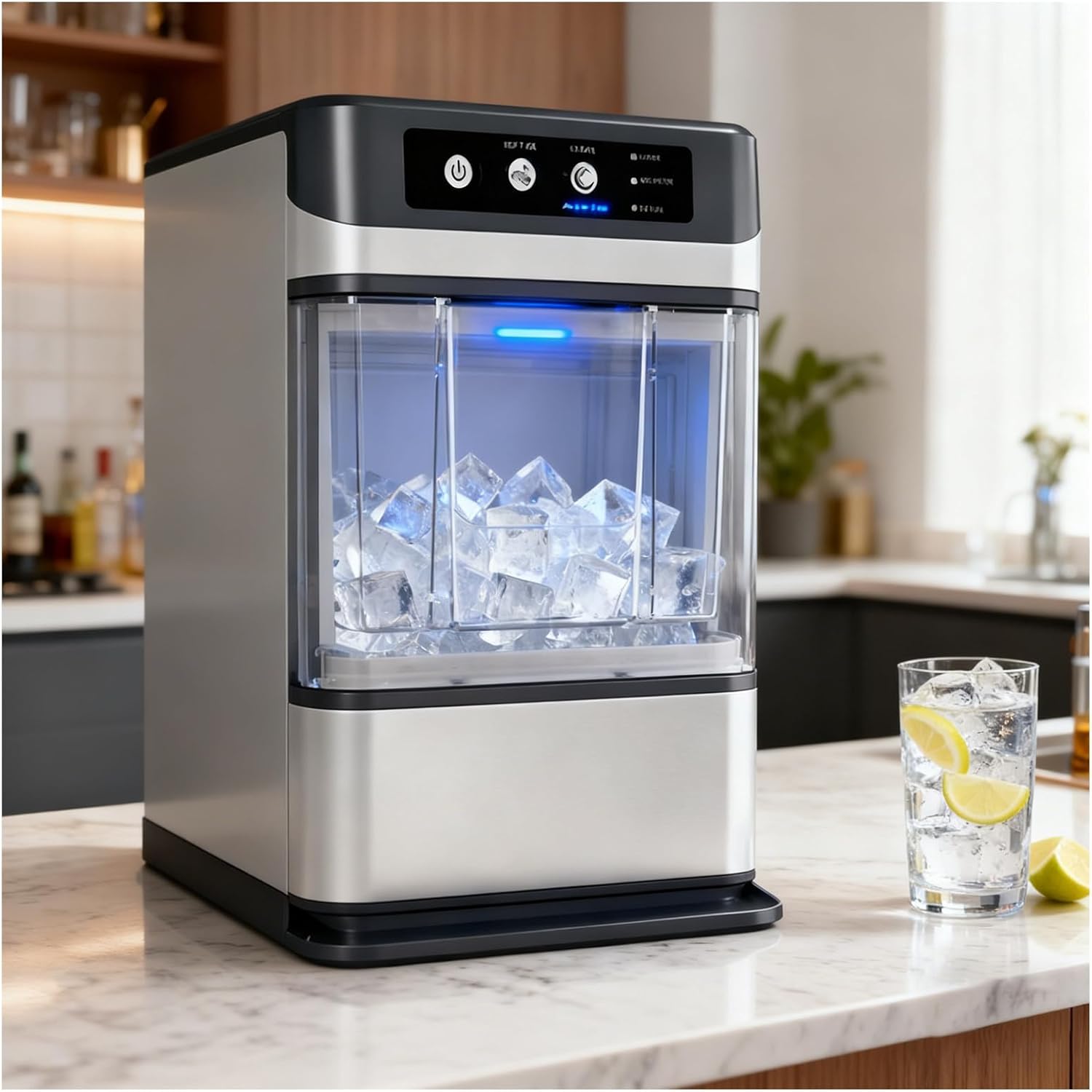 WEICNE Machine À Glaçons en Pépites De Comptoir, 17 Kg/24 H, Autonettoyante, Prête en 5 À 10 Minutes, Machine À Glaçons en Pépites Maison/Fêtes/Camping-Car/Camping WithoutSideWaterTank-Doviaastudio