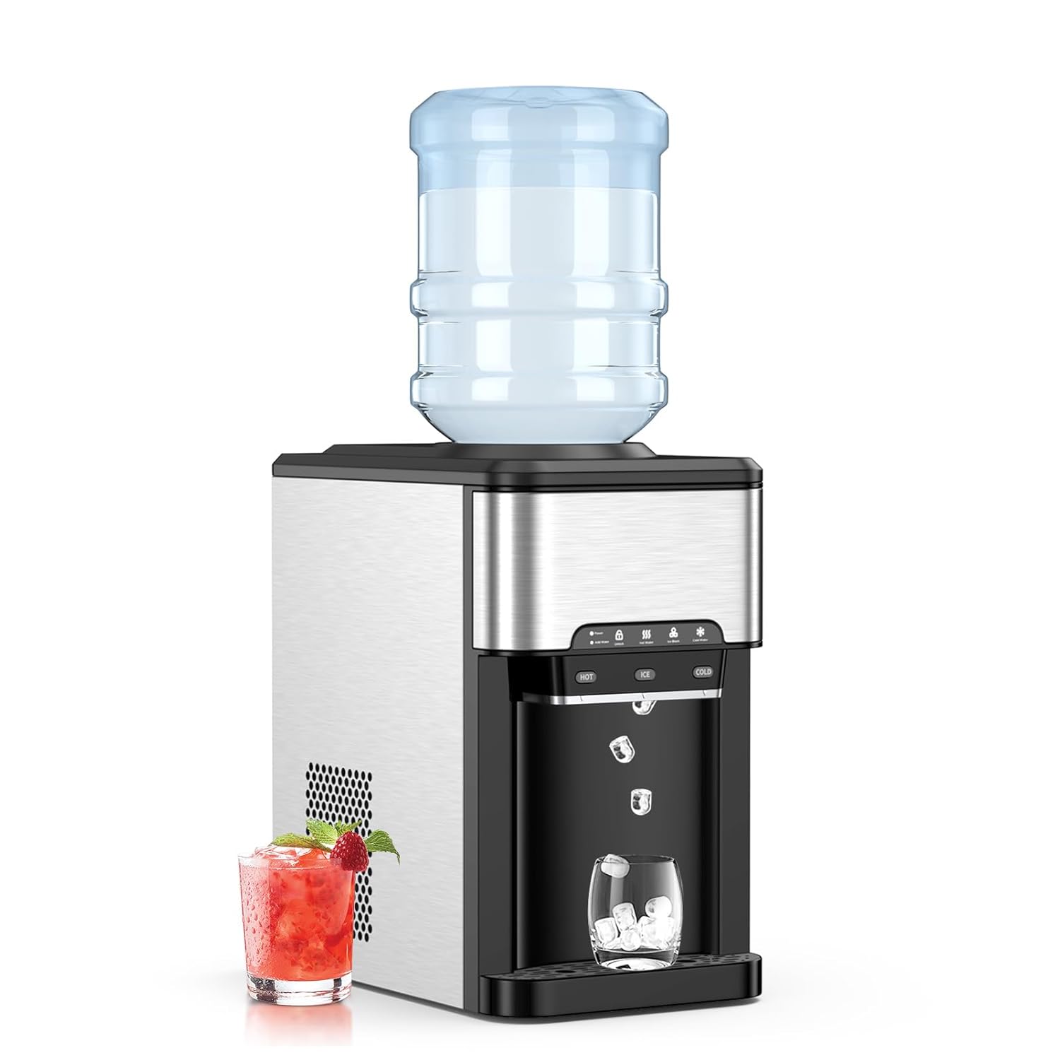 SOARS Machine A Glacons 3 en 1, Distributeur Eau Froide et Chaude, Réservoir d'Eau de 3L, Fabrication Glace 19KG/24H, Refroidissement par Compresseur pour Maison, Bureau-Doviaastudio