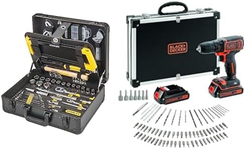 STANLEY Valise de Maintenance 142 Pièces - Pinces et Coupe-Touts, Clé à Molette et BLACK+DECKER Perceuse Visseuse Sans Fil 18 V Li-Ion avec Chargeur - Inclus 80 Accessoires et 2 Batteries-Doviaastudio
