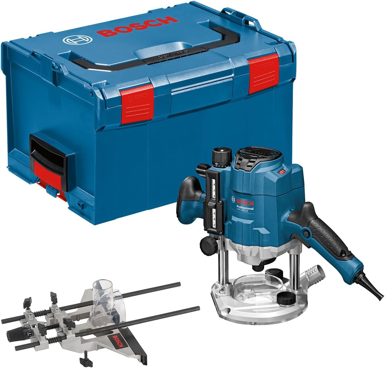 Bosch Professional défonceuse GOF 1250 CE avec clé plate de 19 mm, butée parallèle avec réglage fin, adaptateur pour bague de copiage, pince de serrage, L-BOXX-Doviaastudio