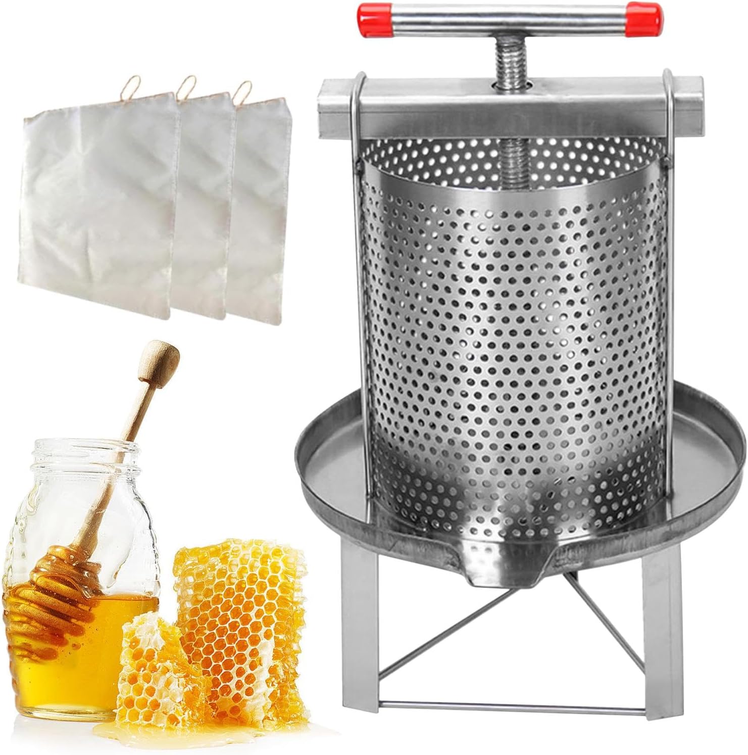 Gihioue Essoreuse à miel manuelle, 3 filtres à miel, essoreuse de tambour en nid d'abeille avec couvercle, équipement de centrifugeuse pour la cuisine à la maison-Doviaastudio
