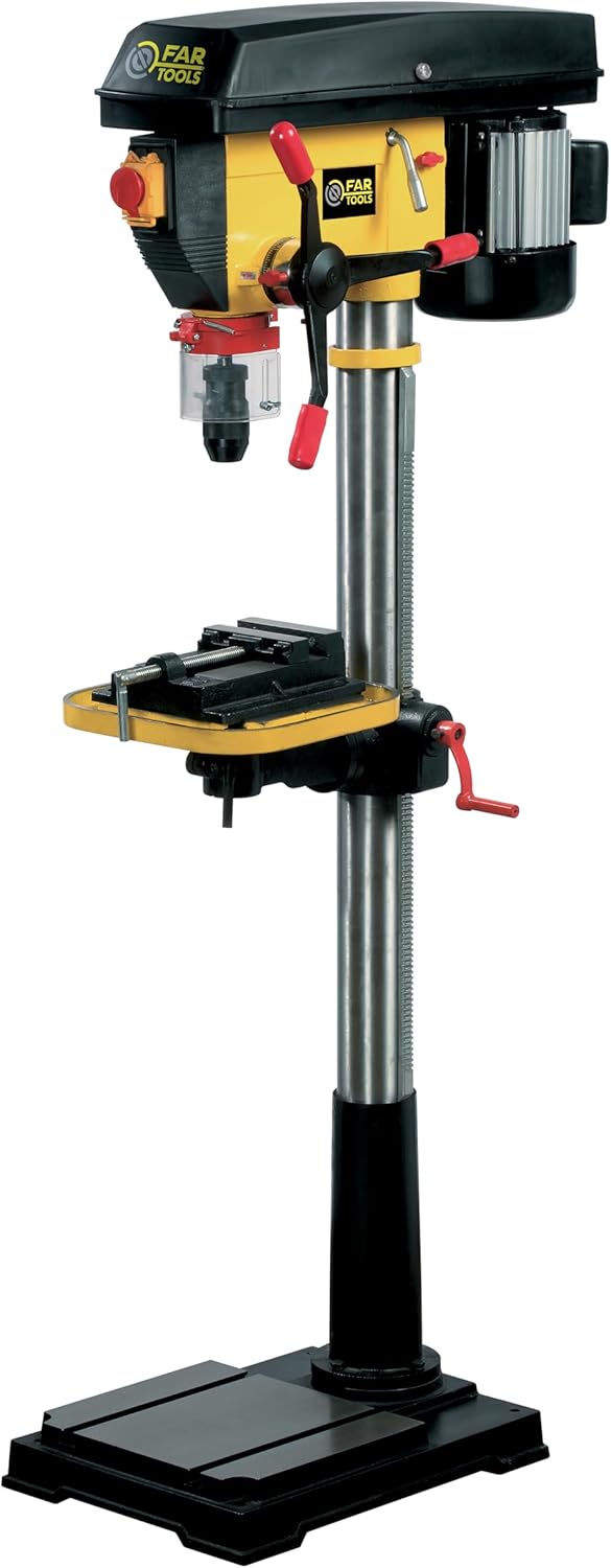 Fartools Perceuse colonne 550W, hauteur 1560mm, col de cygne 162,5mm, mandrin autoserrant 16mm, 16 vitesses de rotation 180-2770tr/min, étau 100mm-Doviaastudio
