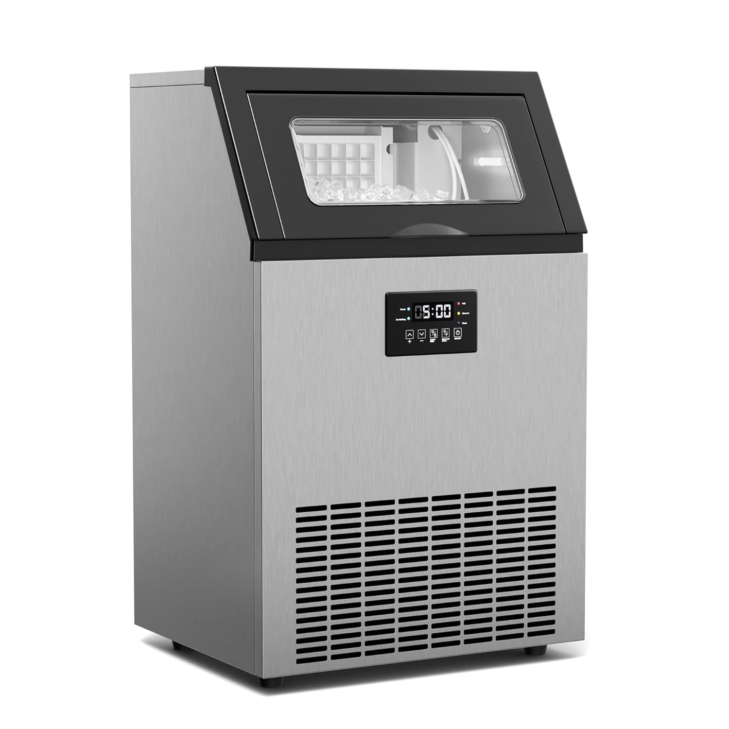 Klarstein Glacial Machine à Glaçons Industrielle - 45 kg/24 h, Compresseur 370 W, Bac 15 kg, Acier Inoxydable, Écran LED Multitouch, Auto-Nettoyage, Fenêtre de Visualisation-Doviaastudio
