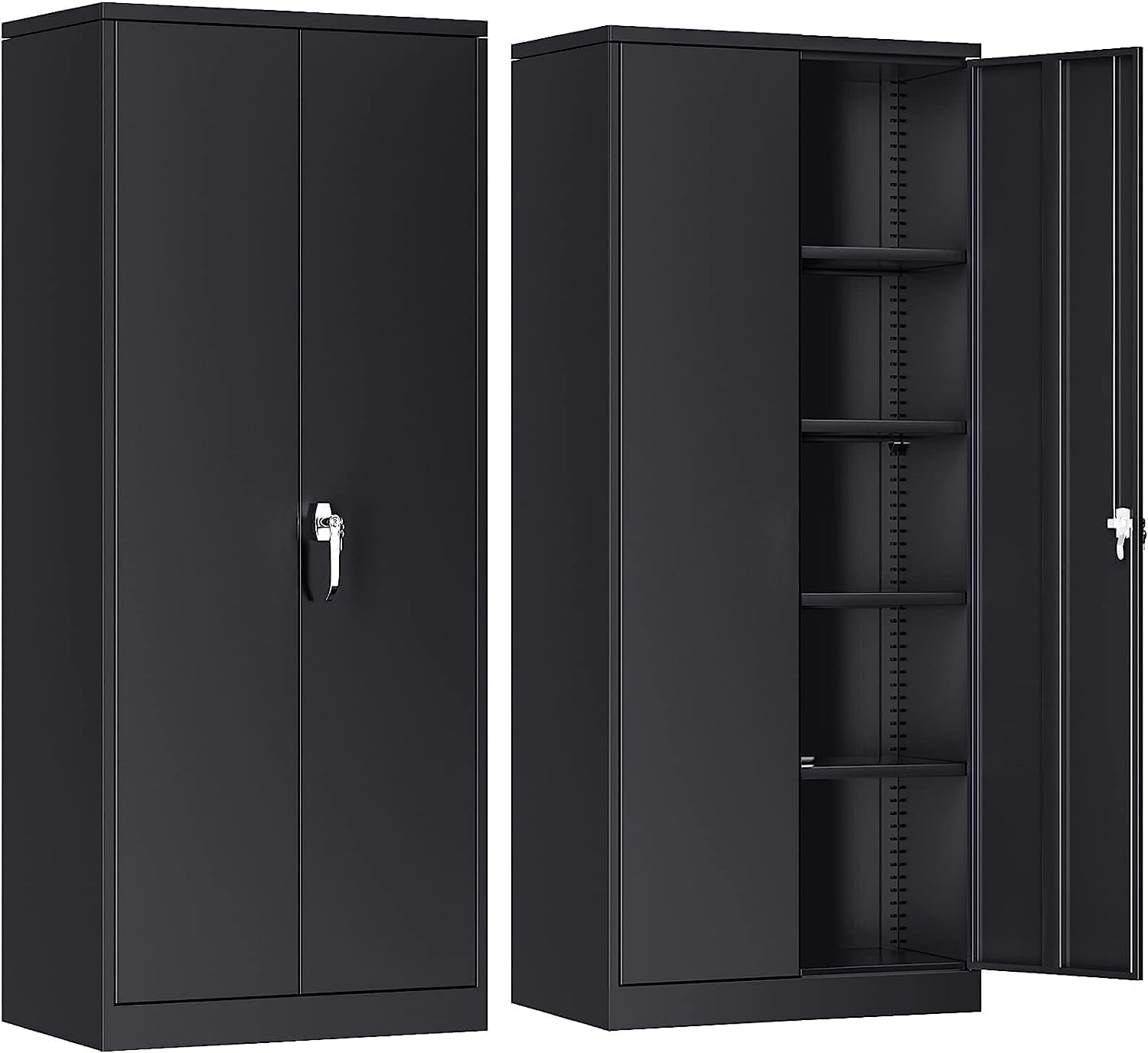SUPEER Armoire de Bureau métallique avec 4 Étagères Réglables en Hauteur,Armoire en Acier pour Outils pour Classeur Rangement Documents Industriel Meuble 2 Portes 180 x 80 x 40 cm Noir-Doviaastudio